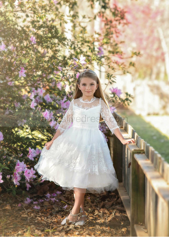 White Eyelash Lace Tulle Dreamy Flower Girl Dress